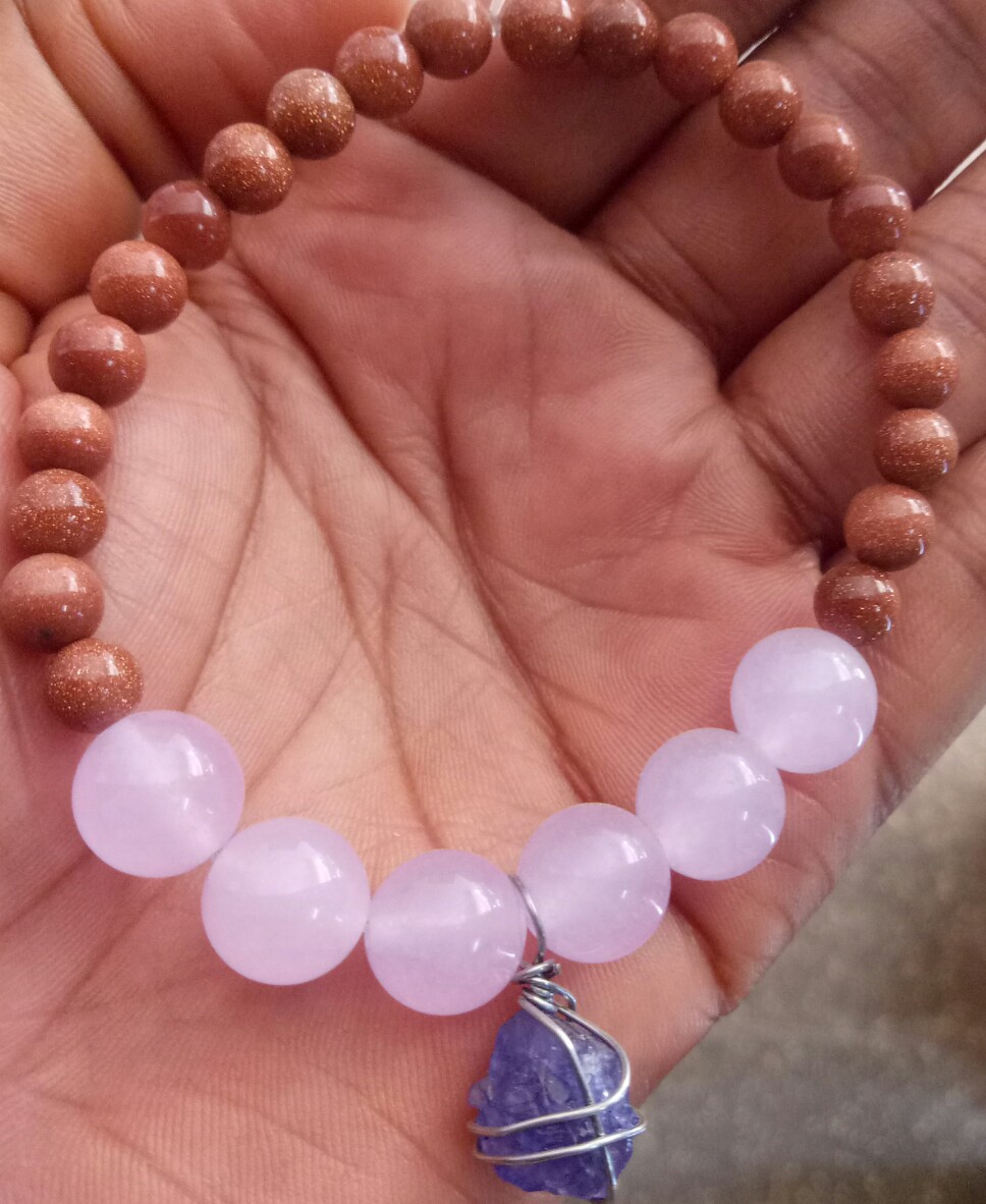 rose quartz, sandstone with tanzanite bracelet