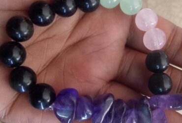amethyst, black obsidian, green aventurine and rose quartz bracelet