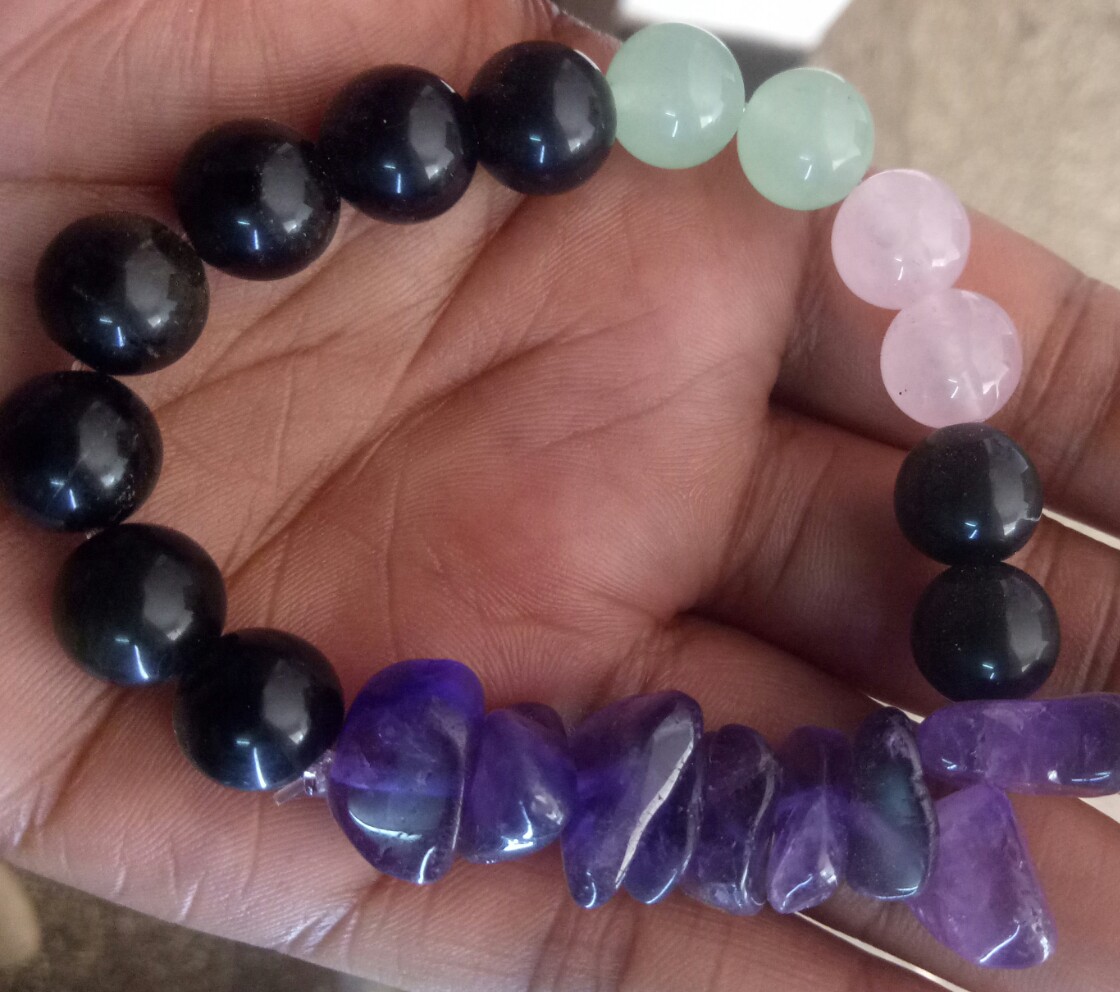 amethyst, black obsidian, green aventurine and rose quartz bracelet