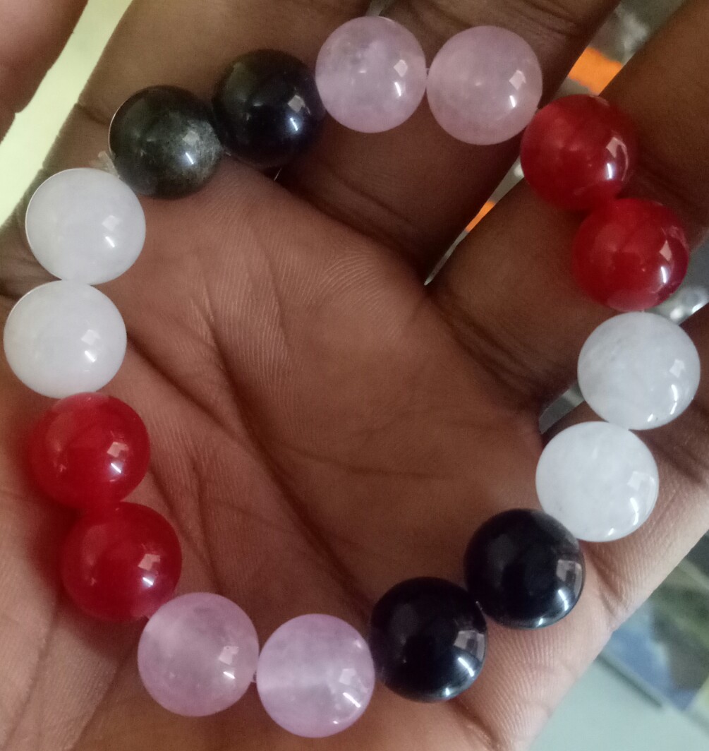 rose quartz,pink quartz,black obsidian bracelet