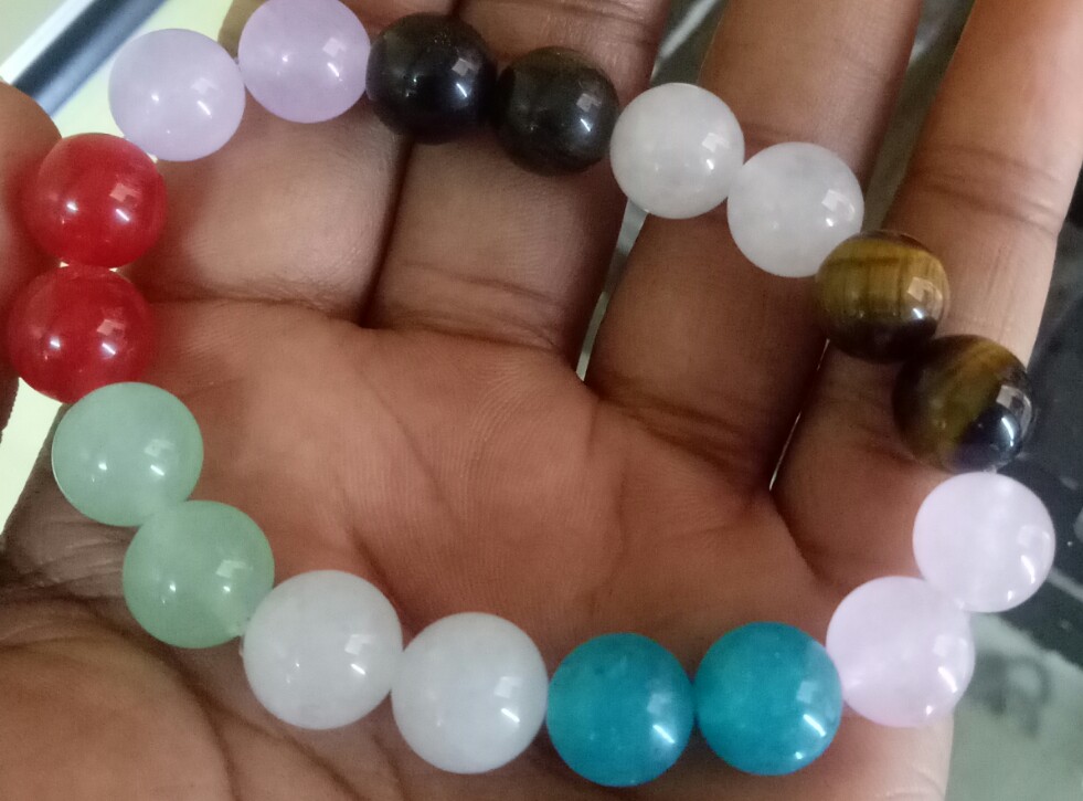 white quartz,pink quartz,green aventurine and tiger eye bracelet