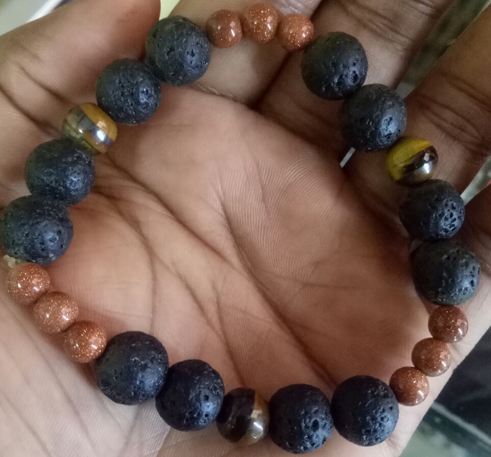 sandstone, tiger eye with lava stone bracelet